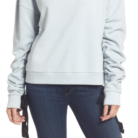 Halogen Blue Drawstring Rouched Sleeves Pullover - Picture 2 of 8